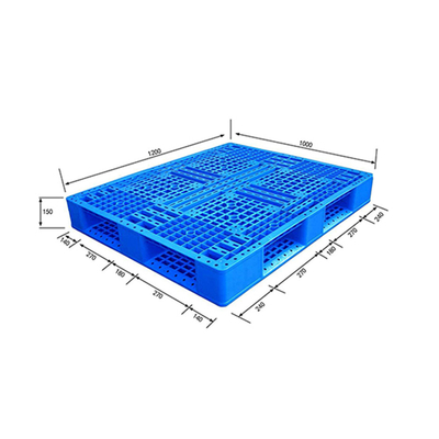 Palet Plastik HDPE Biru PP Beban Dinamis 1200KG 1200 × 1000 × 150mm