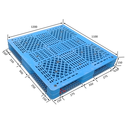 1200 * 1100 * 150mm Sistem Penyimpanan Rak Logam Pallet Plastik Sisi Ganda Wajah Stackable